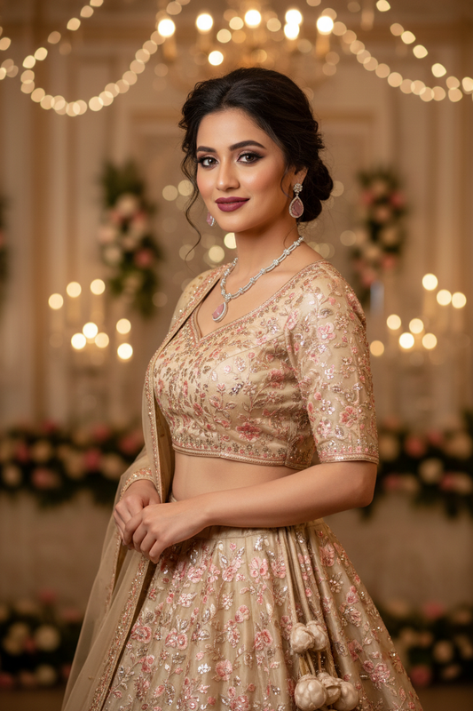 Indian Model Wearing Pink Necklace Set