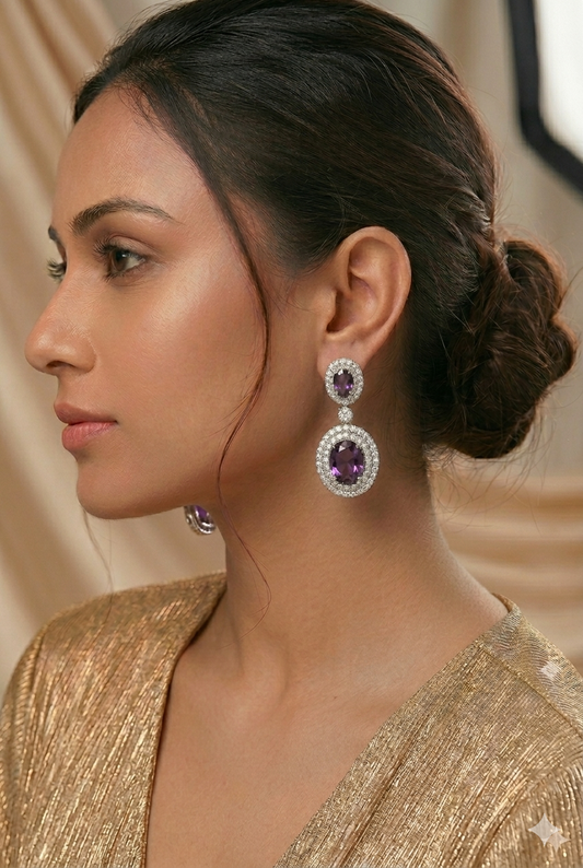 Elara Halo Drop – Amethyst Glow