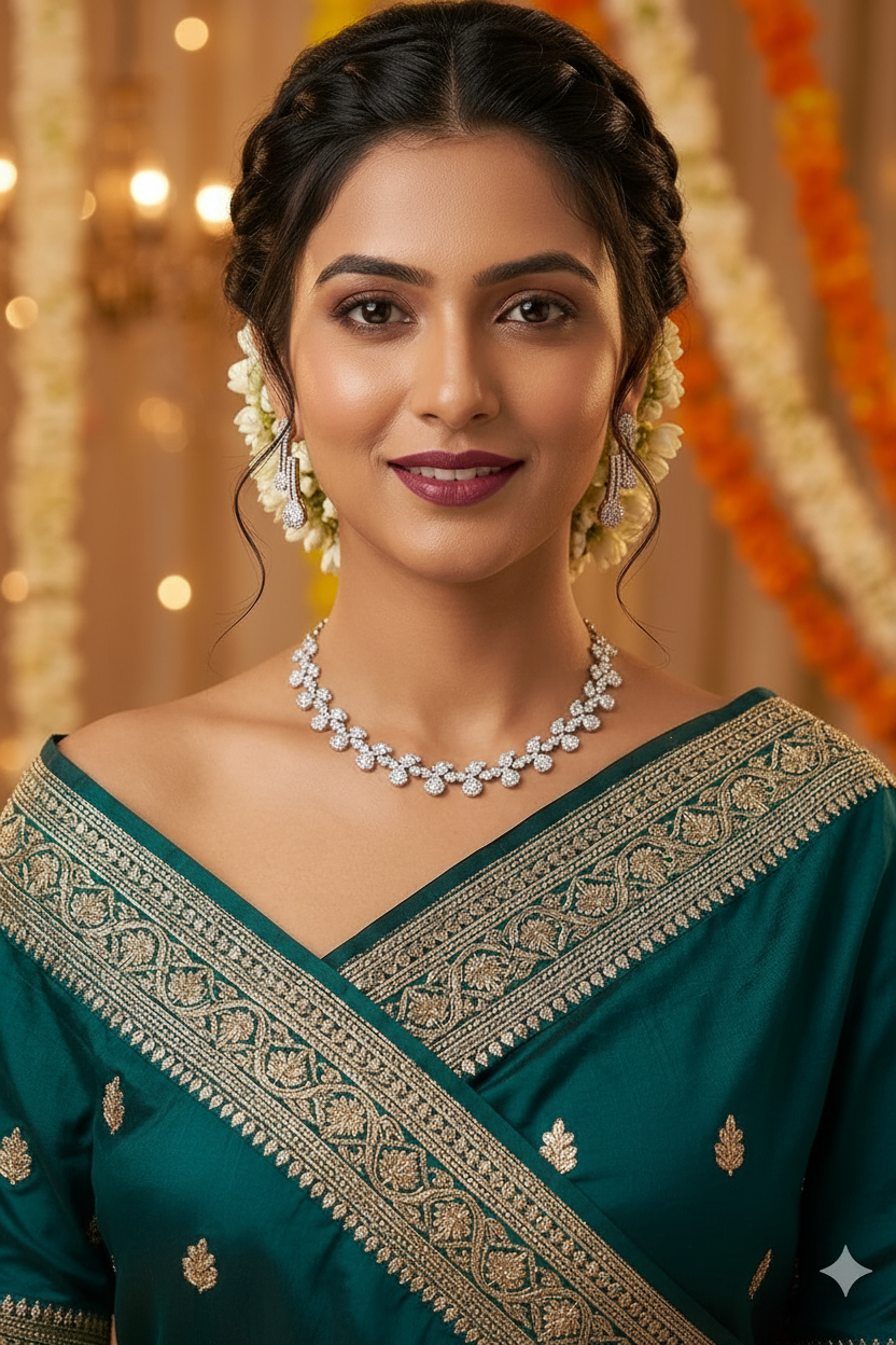 Silver diamond ball drop necklace set