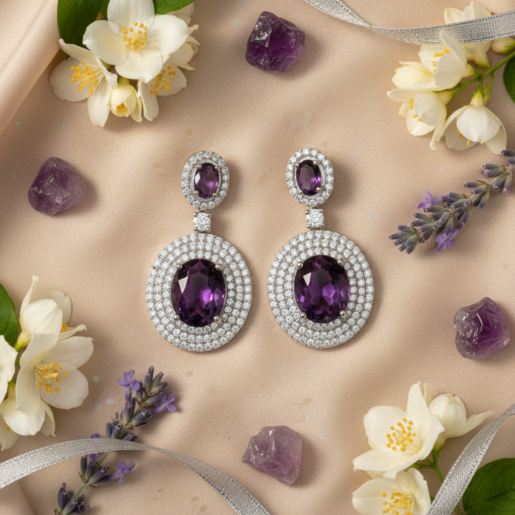 Elara Halo Drop – Amethyst Glow