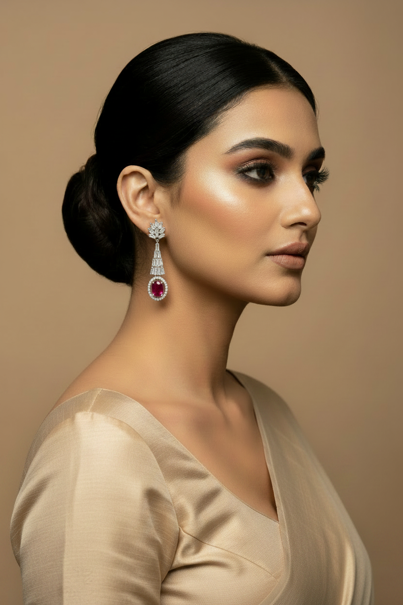 Indian Model with Ruby Earrings – Side Profile